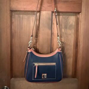 Dooney & Bourke Blue and Tan Shoulder Bag with Hobo Design